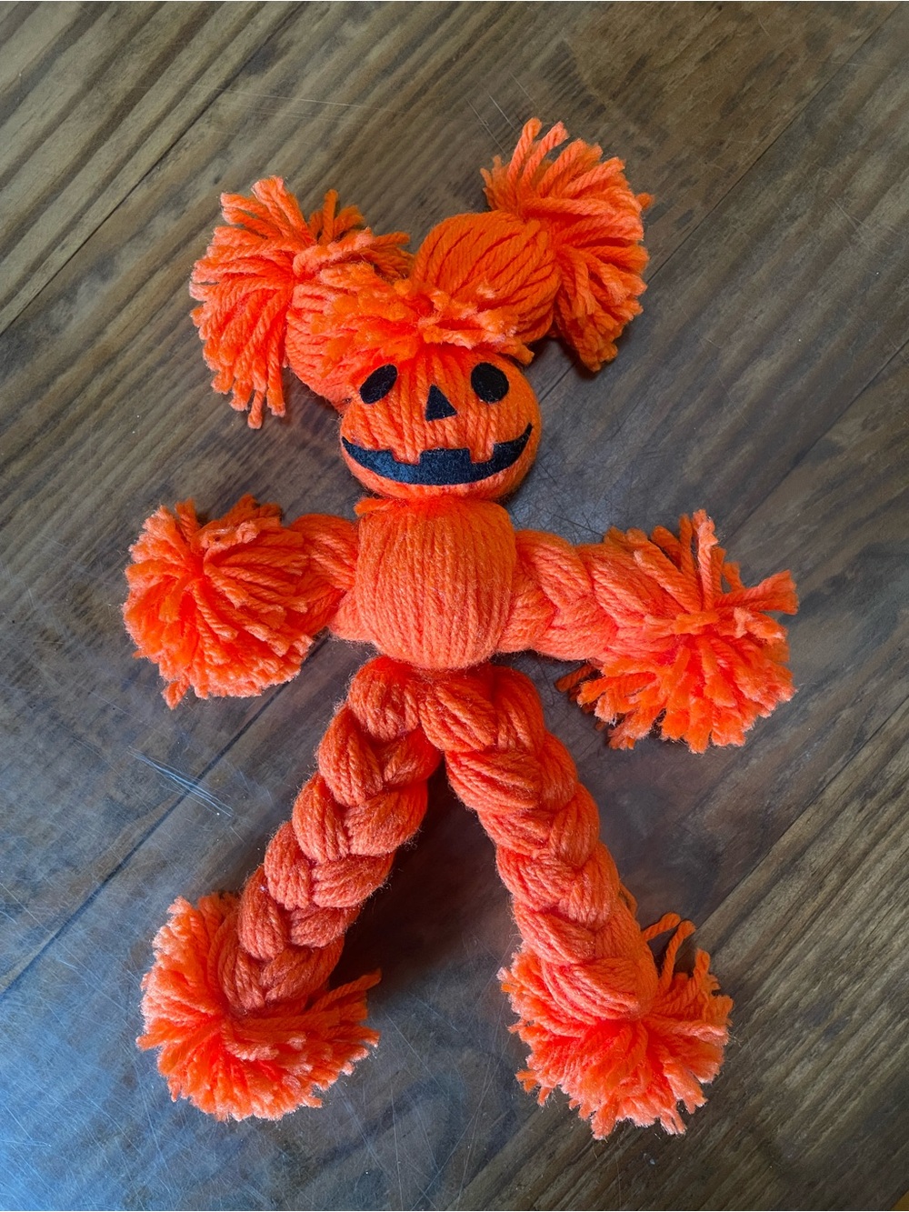 Vintage Handmade Halloween Yarn & Felt Jack-O-Lantern Doll cute festive unique